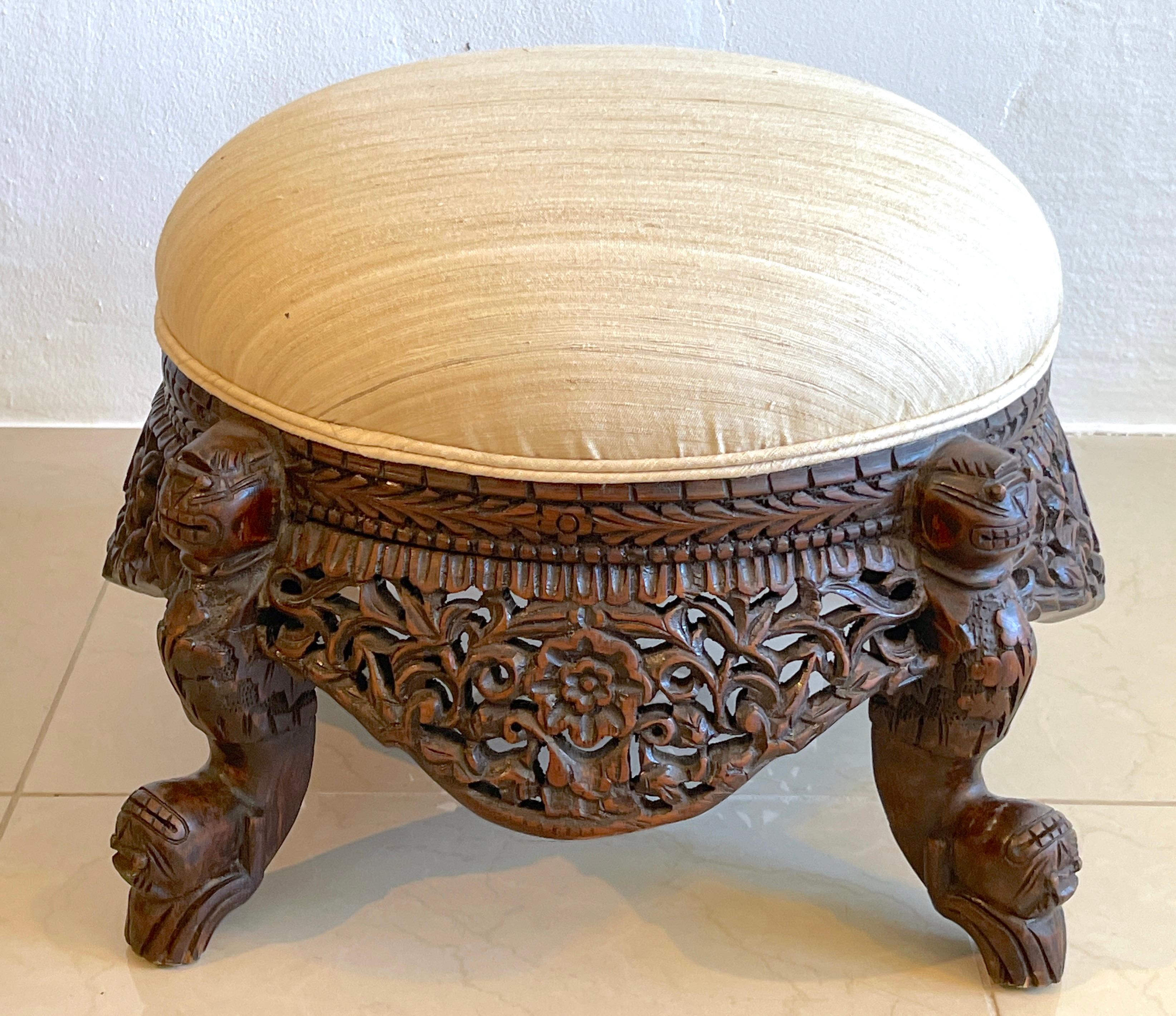 Upholstery Pair of 19th Century Anglo-Indian Carved Footstools For Sale