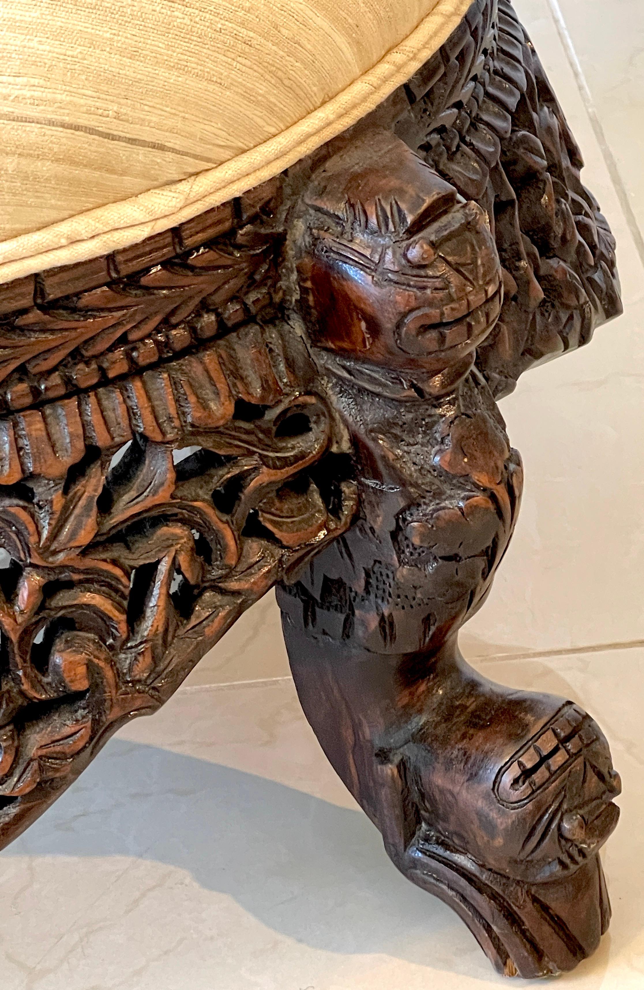 Pair of 19th Century Anglo-Indian Carved Footstools For Sale 2