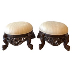 Pair of 19th Century Anglo-Indian Carved Footstools