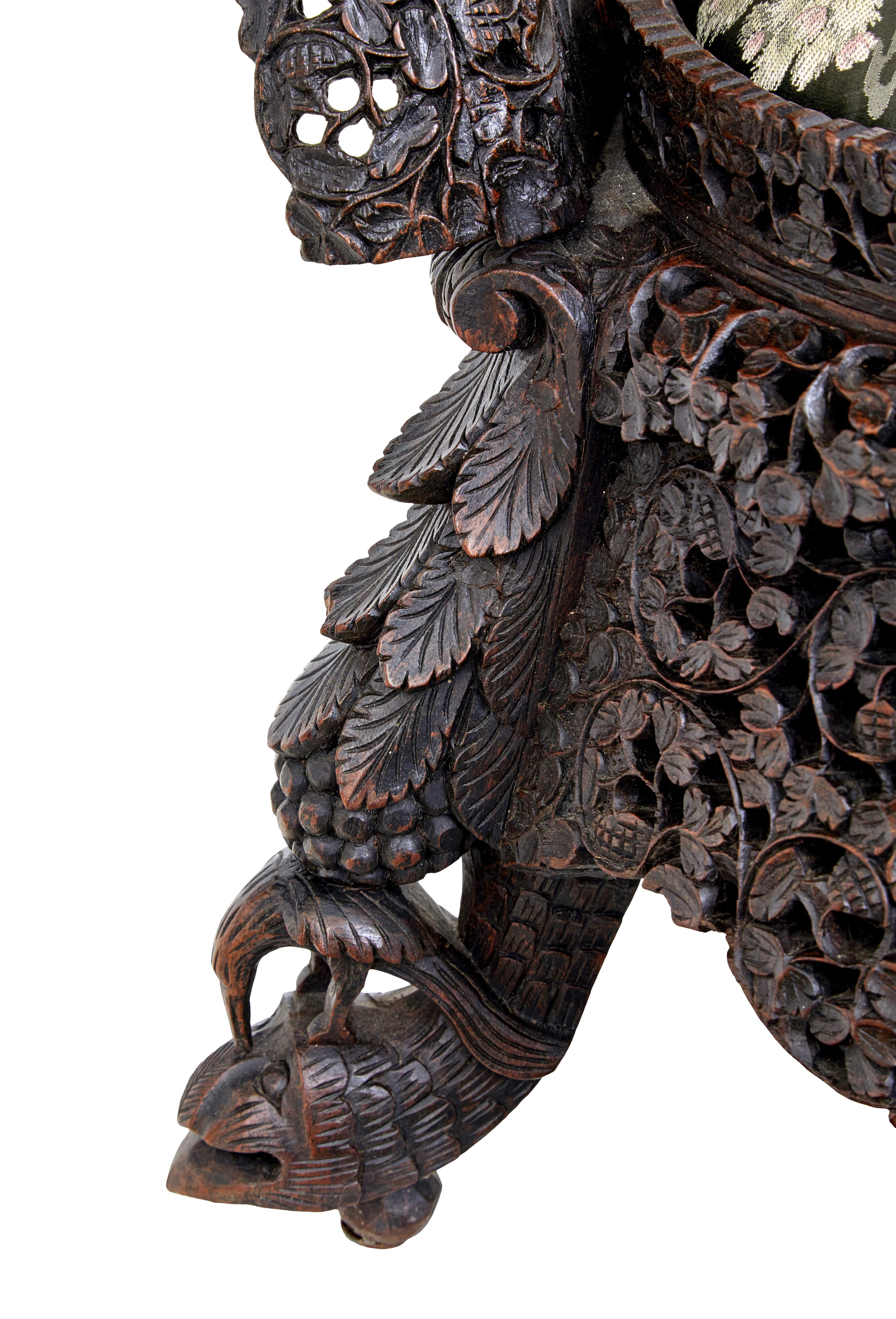 Pair of 19th Century Anglo-Indian Carved Hardwood Chairs 5