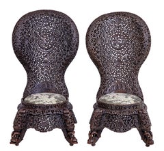 Pair of 19th Century Anglo-Indian Carved Hardwood Chairs