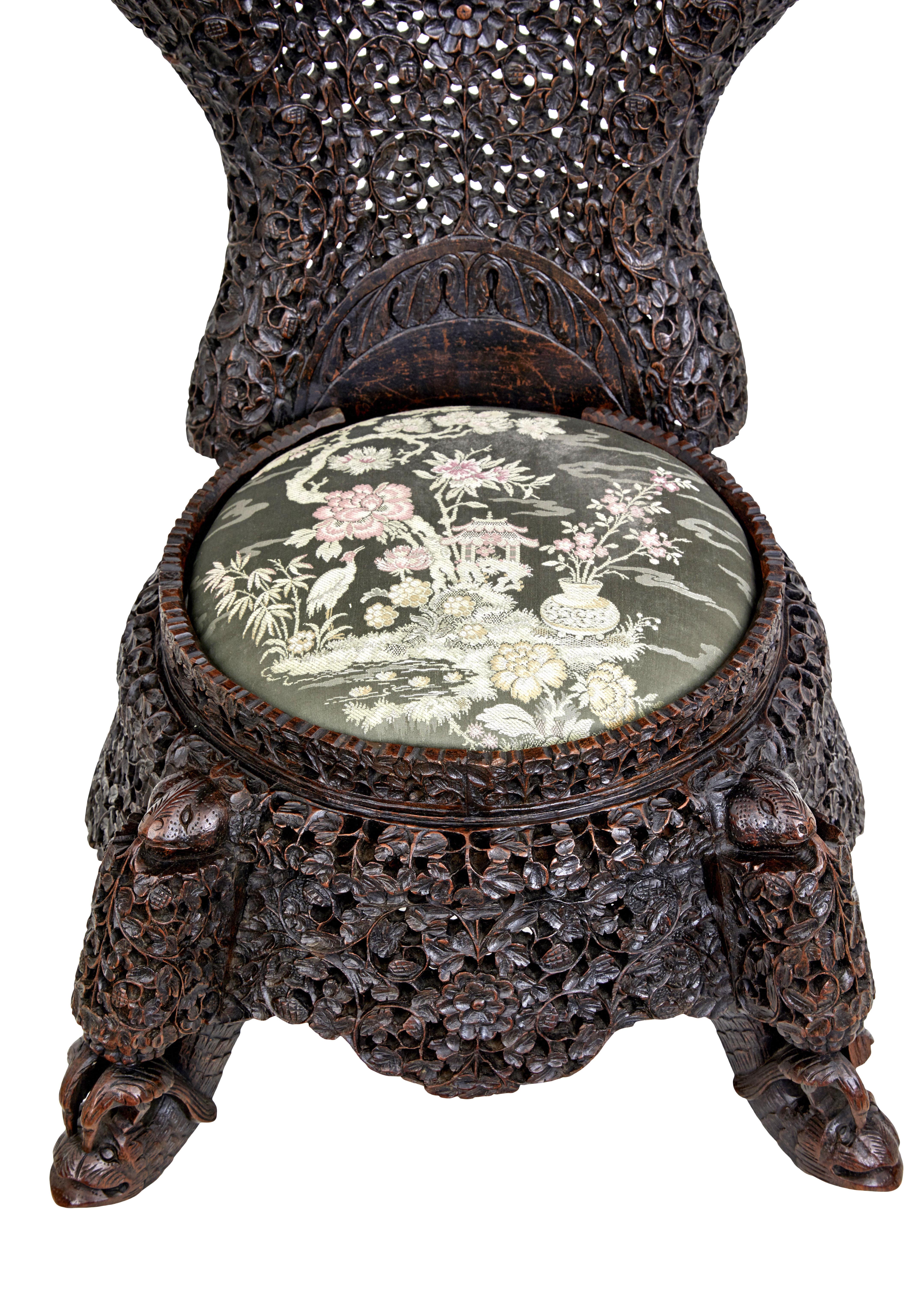 Pair of 19th Century Anglo-Indian Carved Hardwood Chairs 2