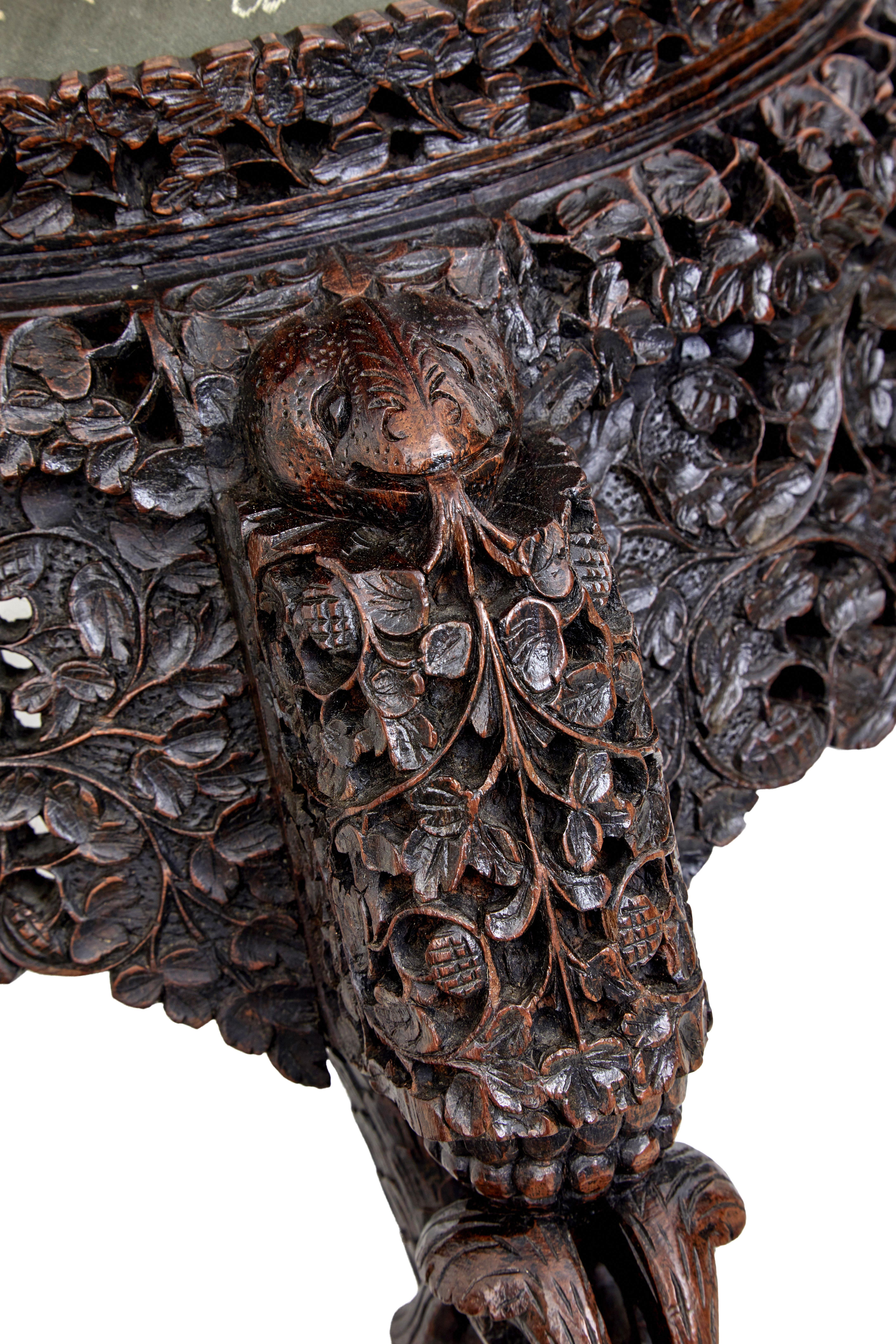 Pair of 19th Century Anglo-Indian Carved Hardwood Chairs 4