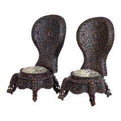 Pair of 19th Century Anglo-Indian Carved Hardwood Chairs