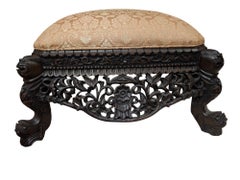 Pair of 19th Century Anglo-Indian Carved Low Benches/Ottomans