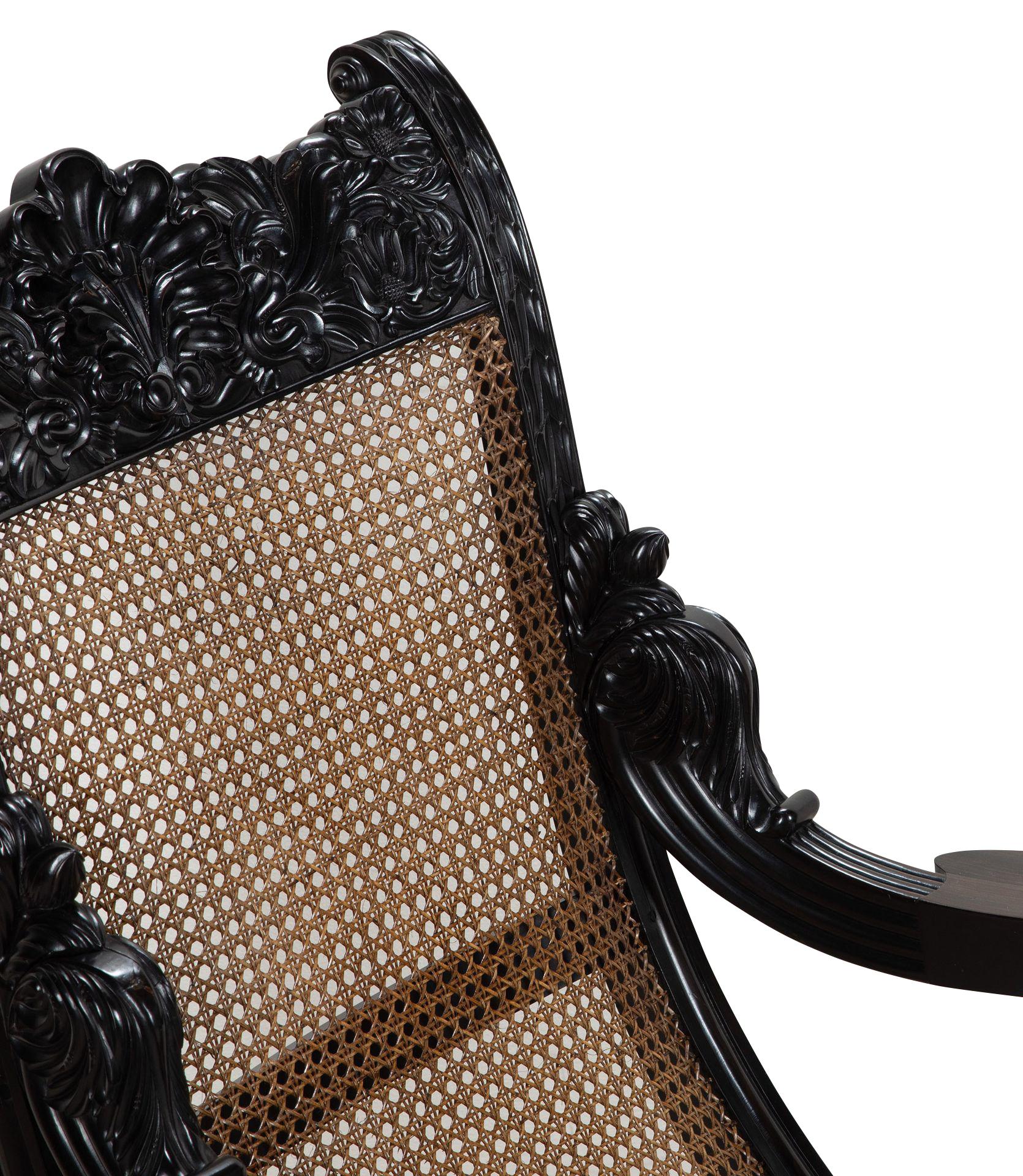 Cane Pair of 19th Century Anglo-Indian Ebony Chairs For Sale