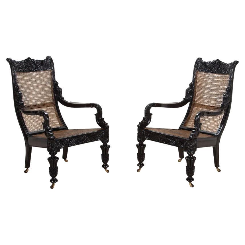 Pair of 19th Century Anglo-Indian Ebony Chairs