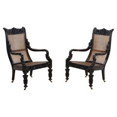Pair of 19th Century Anglo-Indian Ebony Chairs
