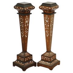 Pair of 19th Century Anglo Indian Hardwood Inlaid Pedestal Torchère Stands Plant