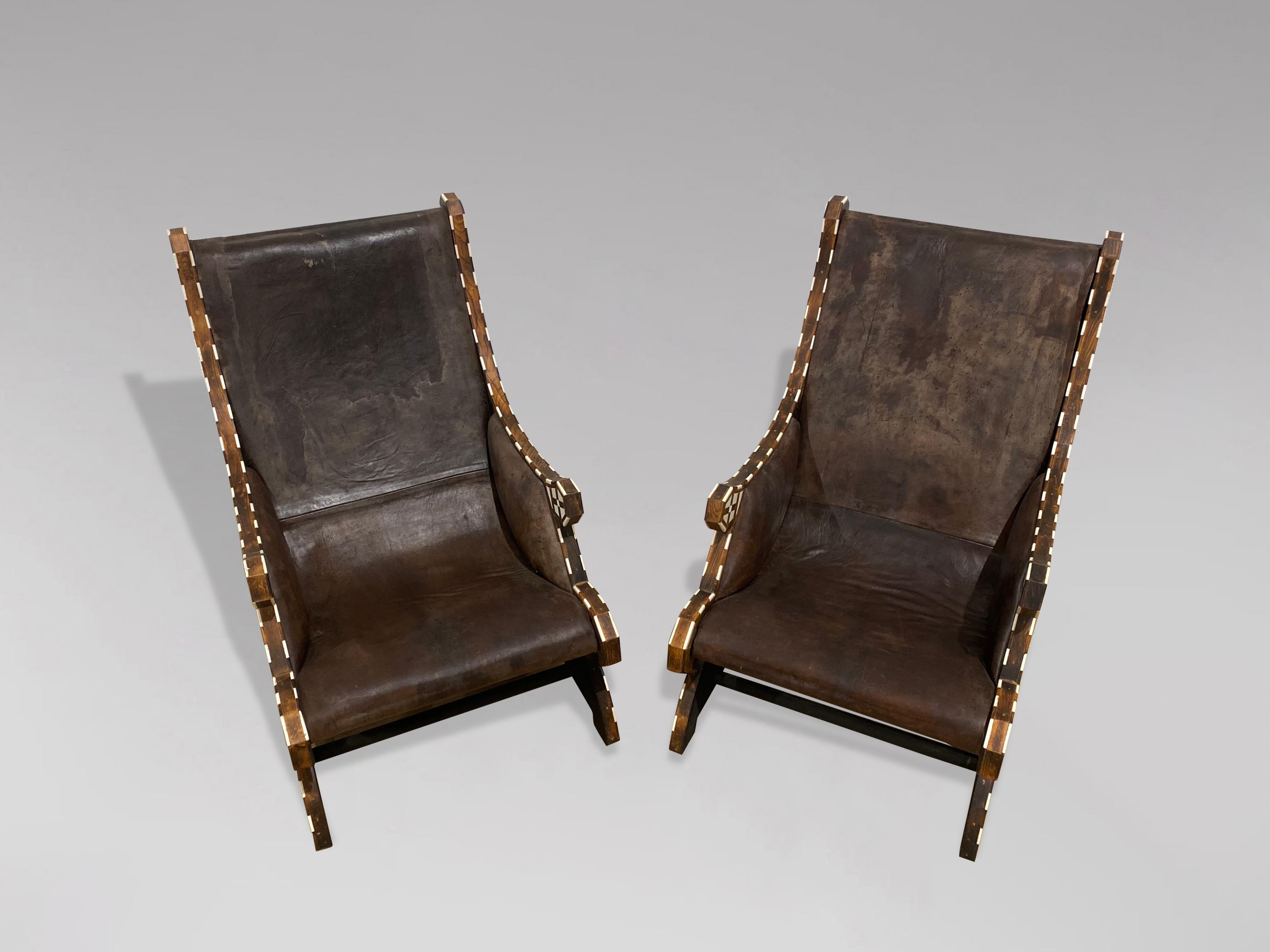 Pair of 19th Century Anglo Indian Rosewood and Bone Inlay Lounge Armchairs 2