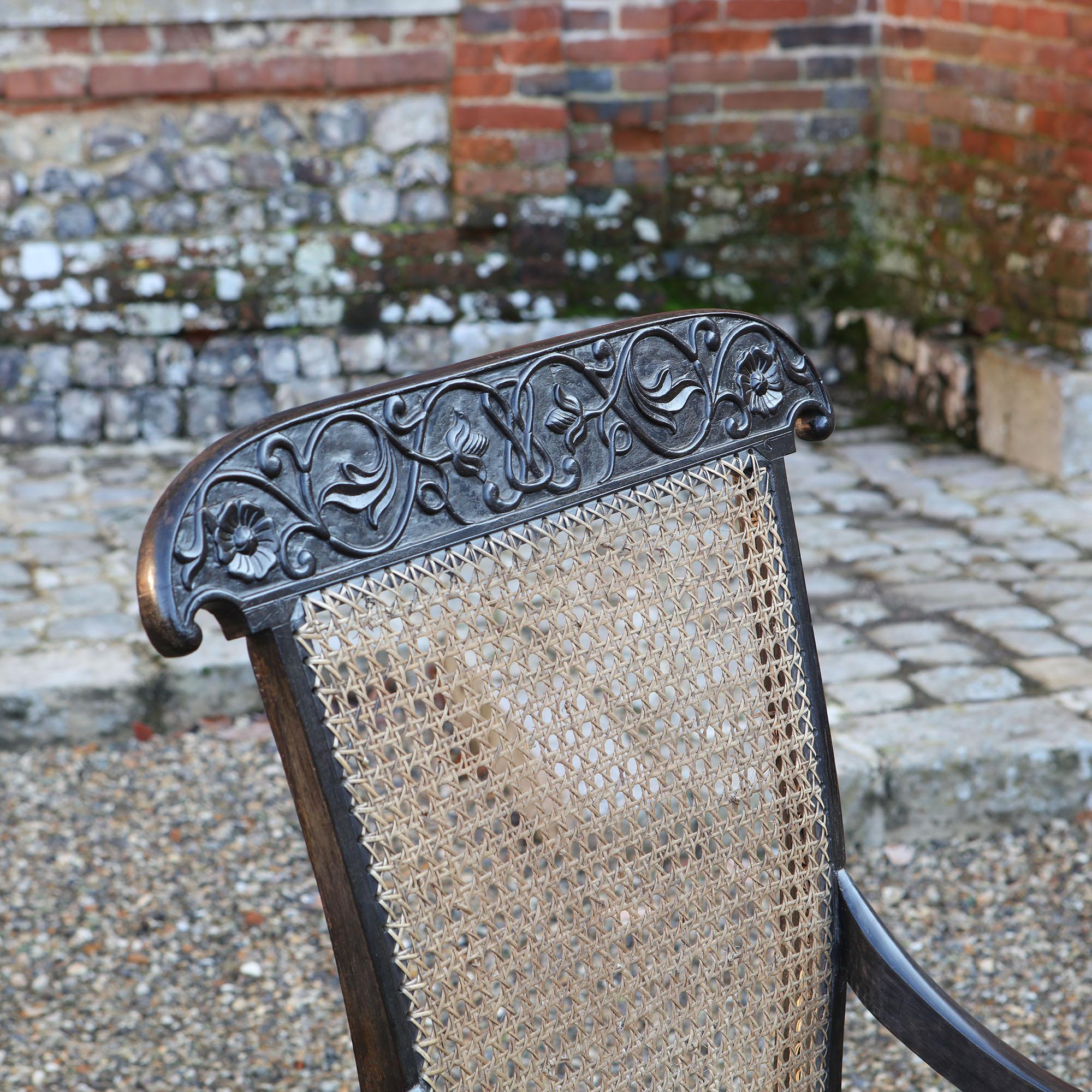 Pair of 19th Century Anglo-Indian Solid Ebony Caned Armchairs In Good Condition In London, by appointment only