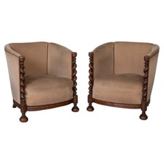 Pair of 19th Century Antique Barley Twist Armchairs