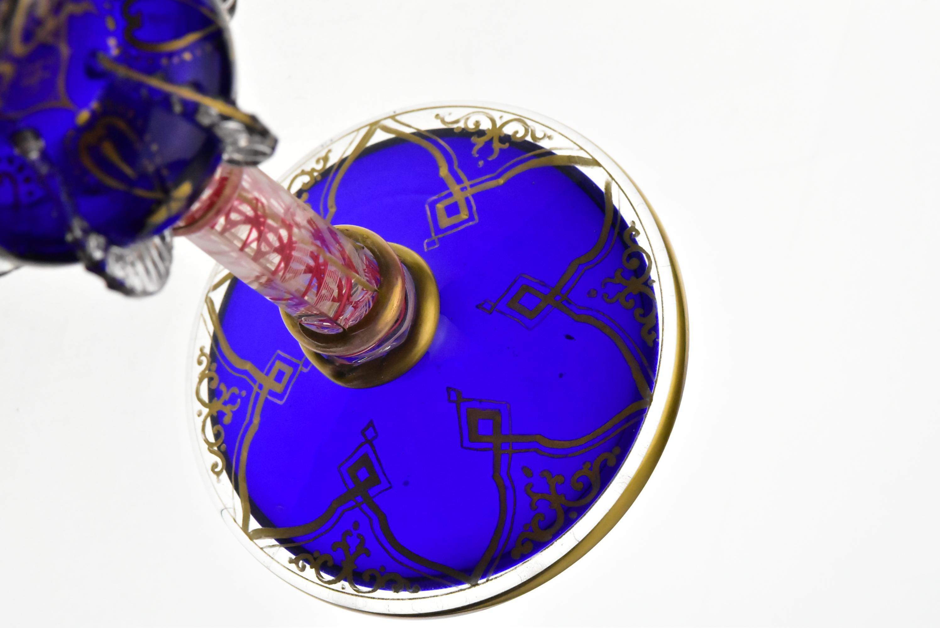 Blown Glass Pair of 19th Century Antique Blown Cobalt Art Glass Ribbon Twist Stem Goblets