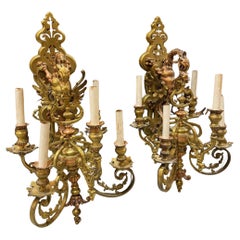 Pareja de Grifos y Gárgolas de Bronce y Cobre Antiguos del Siglo XIX