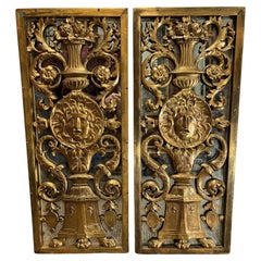 Pair of 19th Century Antique Bronze Panels, Head of Medusa 
