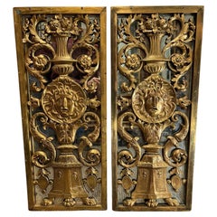 Pair of 19th Century Antique Bronze Panels, Head of Medusa