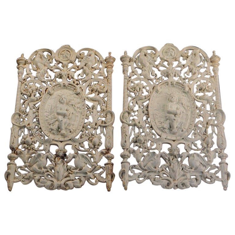 Pair of 19th Century Antique Cast Iron Decorative Wall Panels – Ornate Design