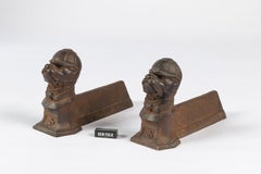 Pair of 19th Century Antique Cast Iron Dog Andirons