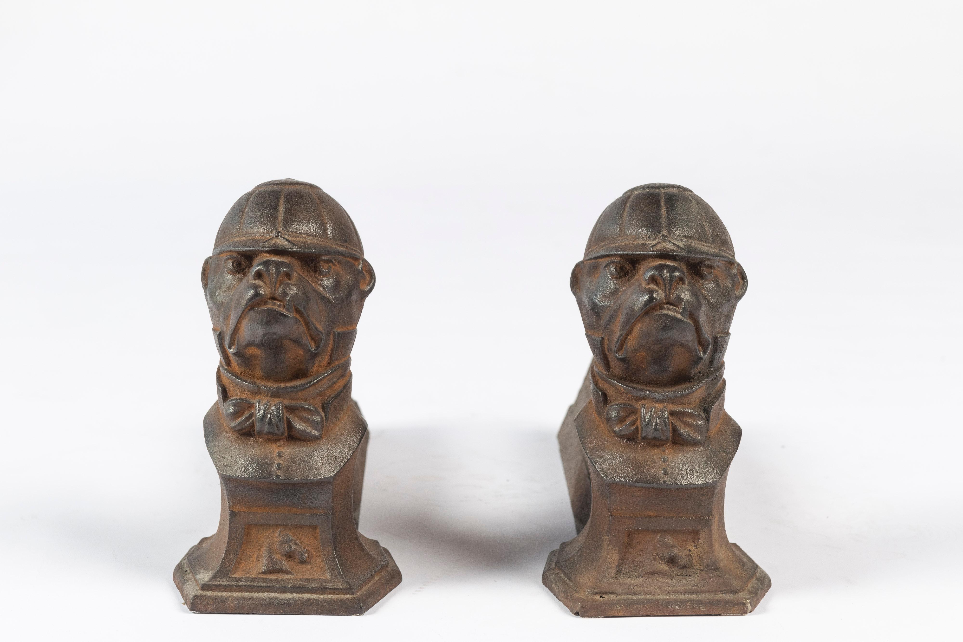 French Pair of 19th Century Antique Cast Iron Dog Andirons
