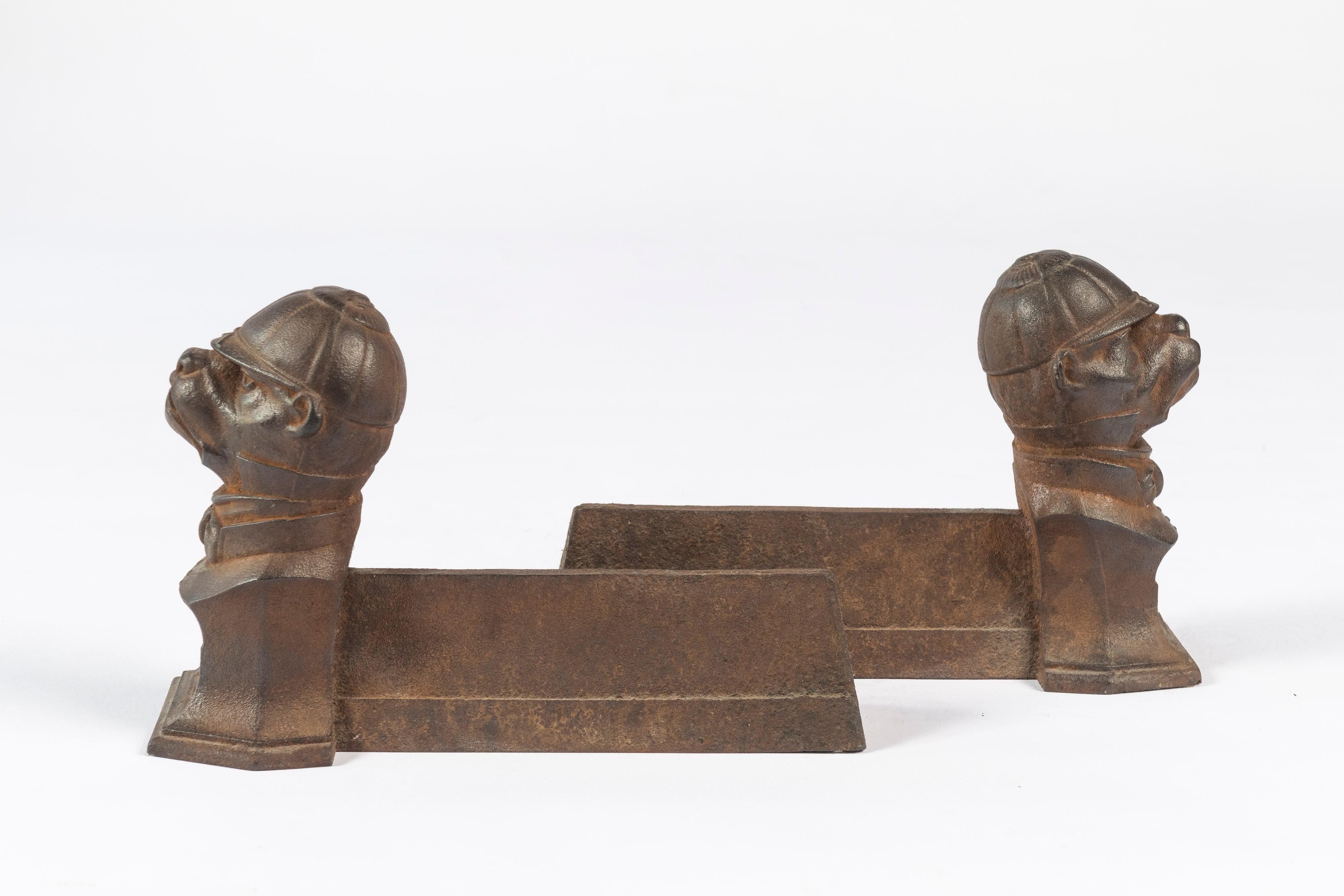 Pair of 19th Century Antique Cast Iron Dog Andirons 1