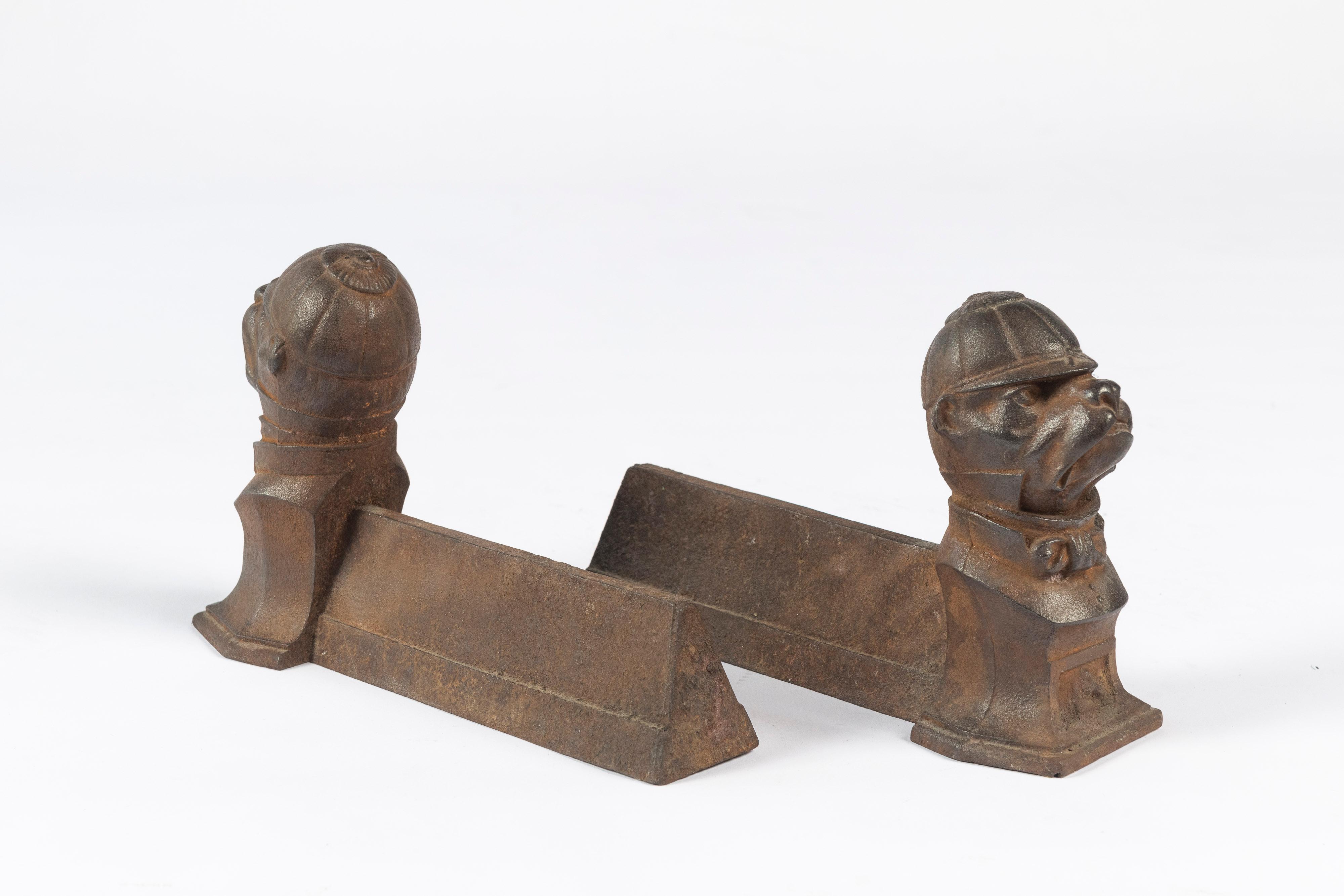 Pair of 19th Century Antique Cast Iron Dog Andirons 2