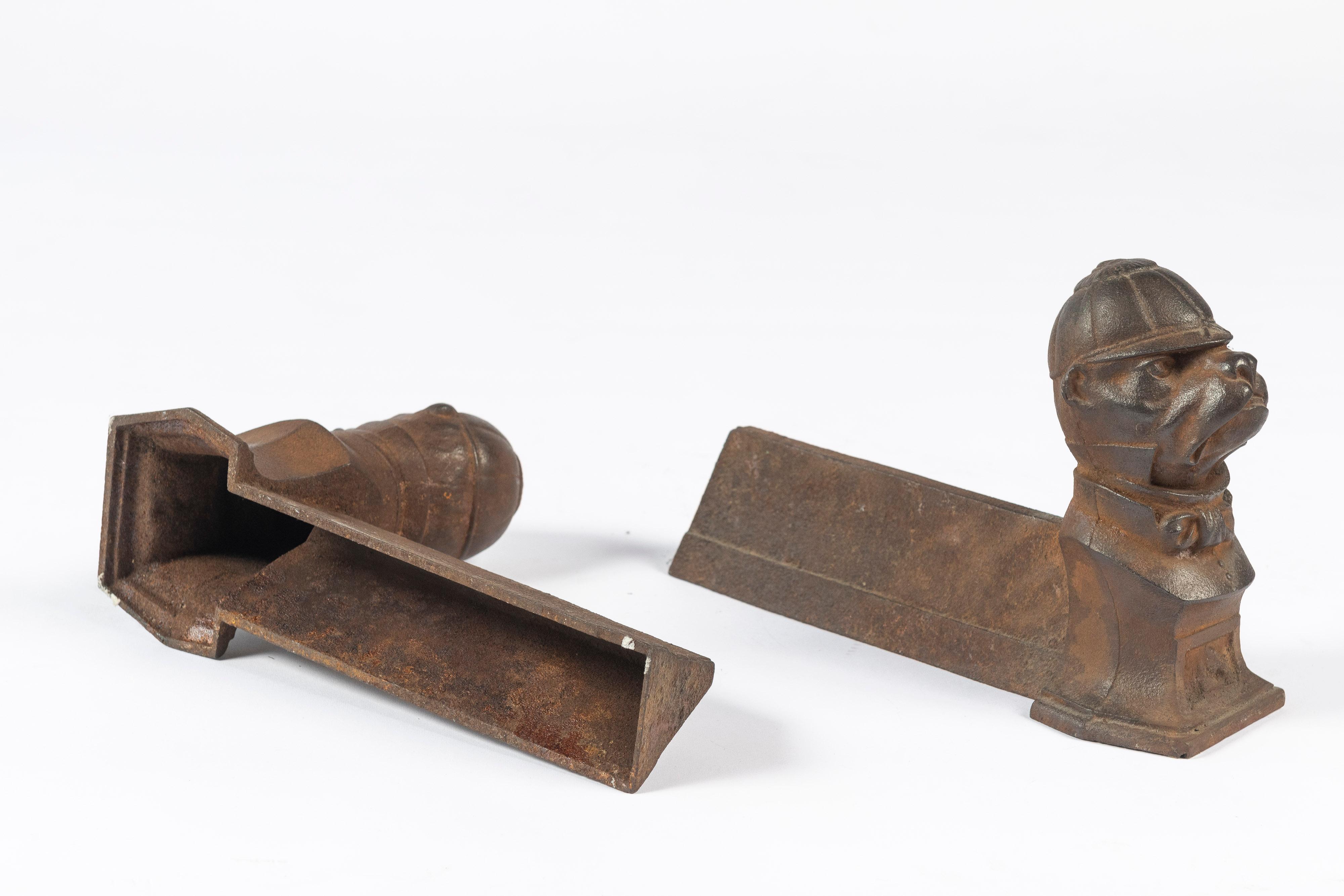 Pair of 19th Century Antique Cast Iron Dog Andirons 3