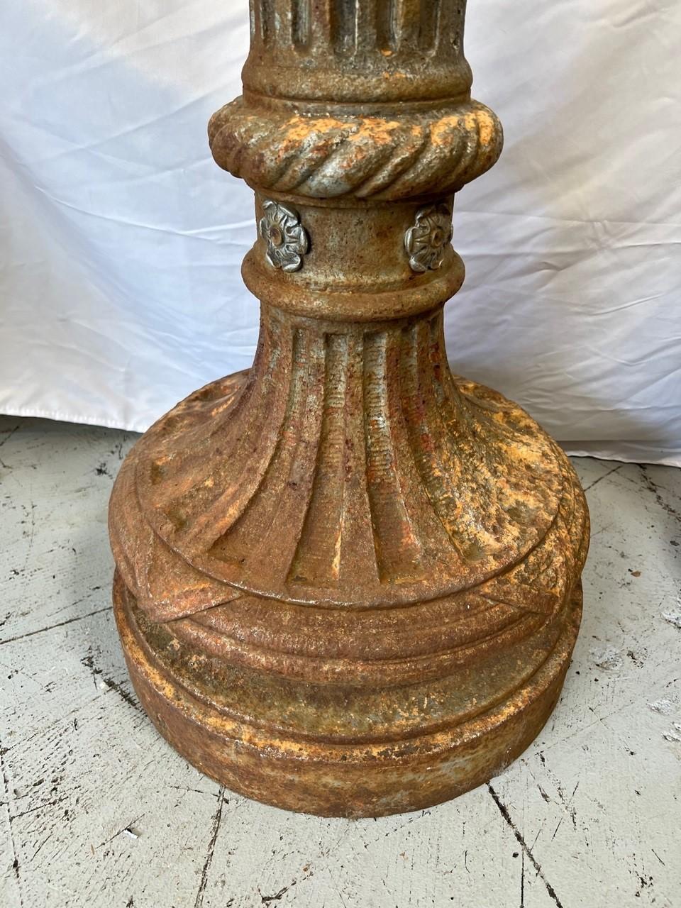 Pair of 19th Century Antique Cast Iron Lamp Posts Fluted with a Capital Top For Sale 6