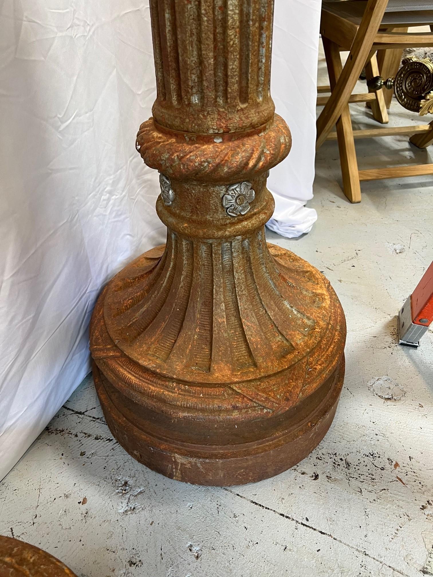 Pair of 19th Century Antique Cast Iron Lamp Posts Fluted with a Capital Top For Sale 7