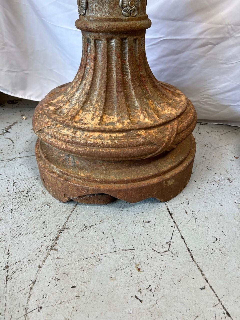 Pair of 19th Century Antique Cast Iron Lamp Posts Fluted with a Capital Top For Sale 8