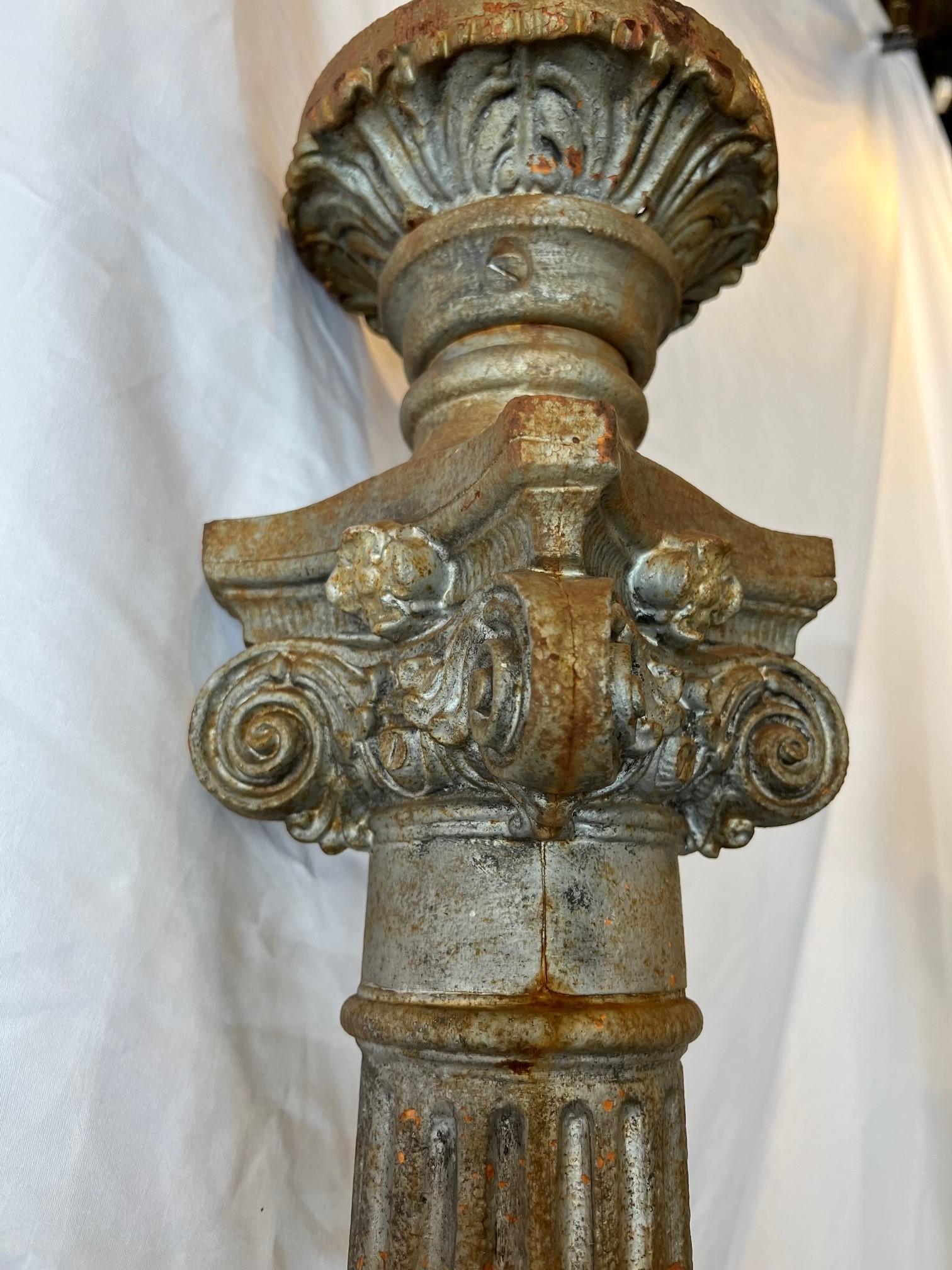 Pair of 19th Century Antique Cast Iron Lamp Posts Fluted with a Capital Top For Sale 1