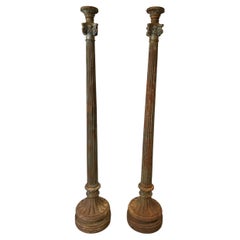Pair of 19th Century Antique Cast Iron Lamp Posts Fluted with a Capital Top