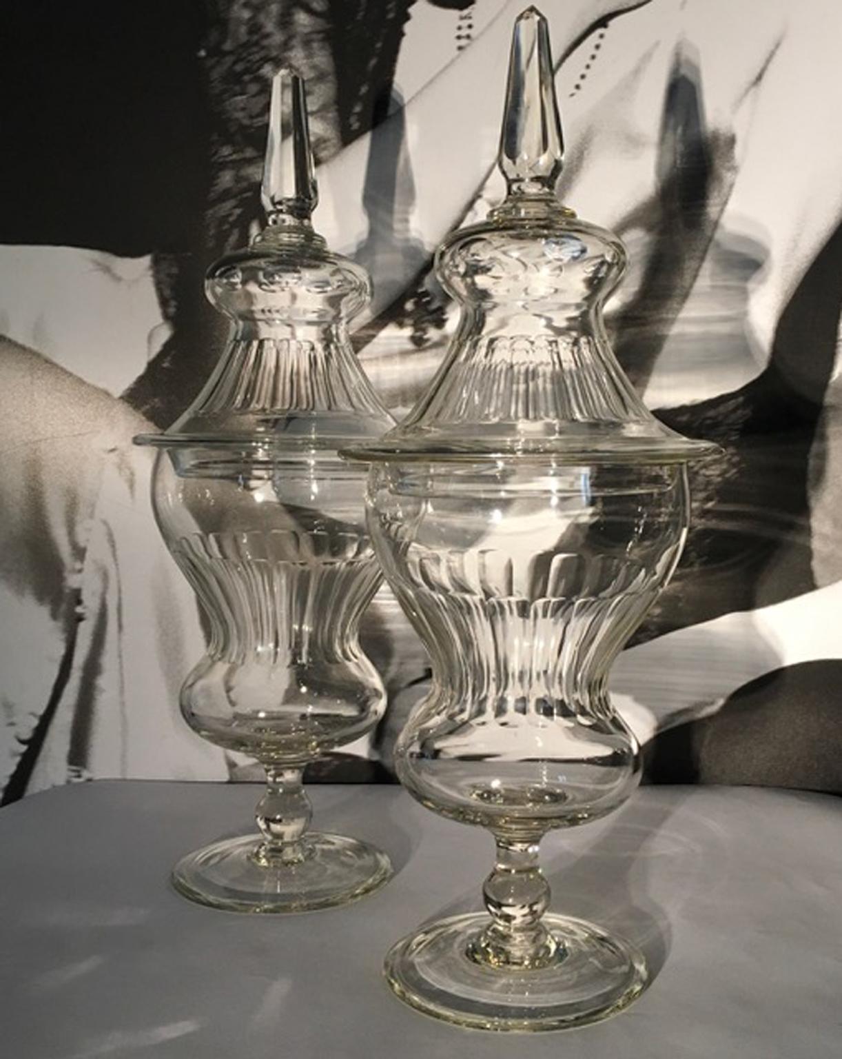 Italy Early-19th Century  Neoclassical Pair Clear Crystal Covered Vases  5