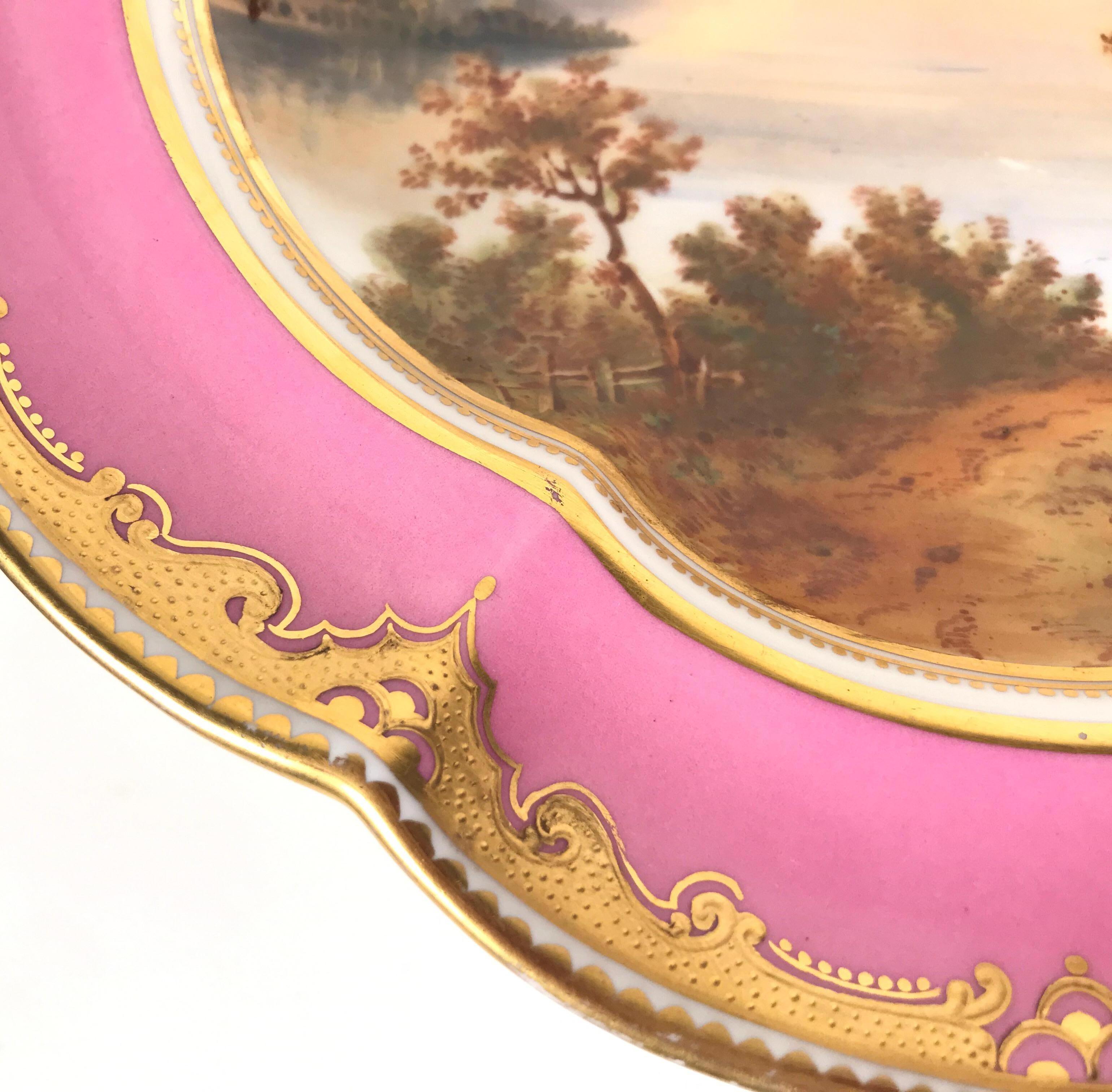 Paire de compotes anglaises anciennes en porcelaine peinte à la main du 19e siècle en vente 3