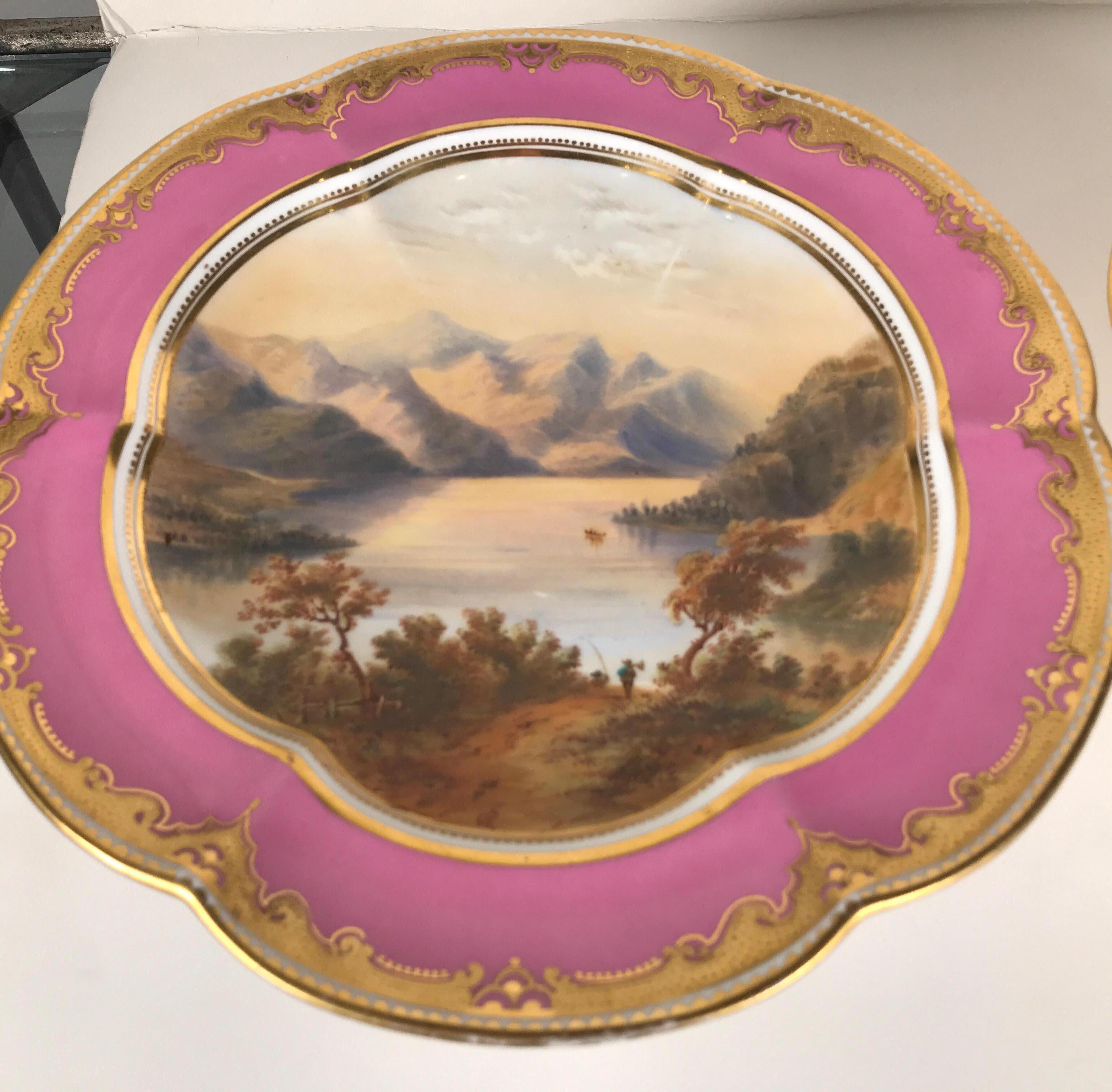 Pair of 19th Century Antique English Hand Painted Porcelain Compotes In Excellent Condition For Sale In Lambertville, NJ