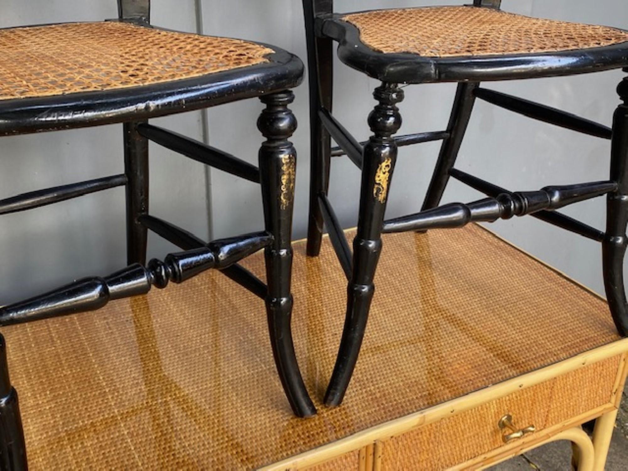 Pair of 19th Century. Antique English Victorian Ebonised Side Chairs, Circa 1860 For Sale 8