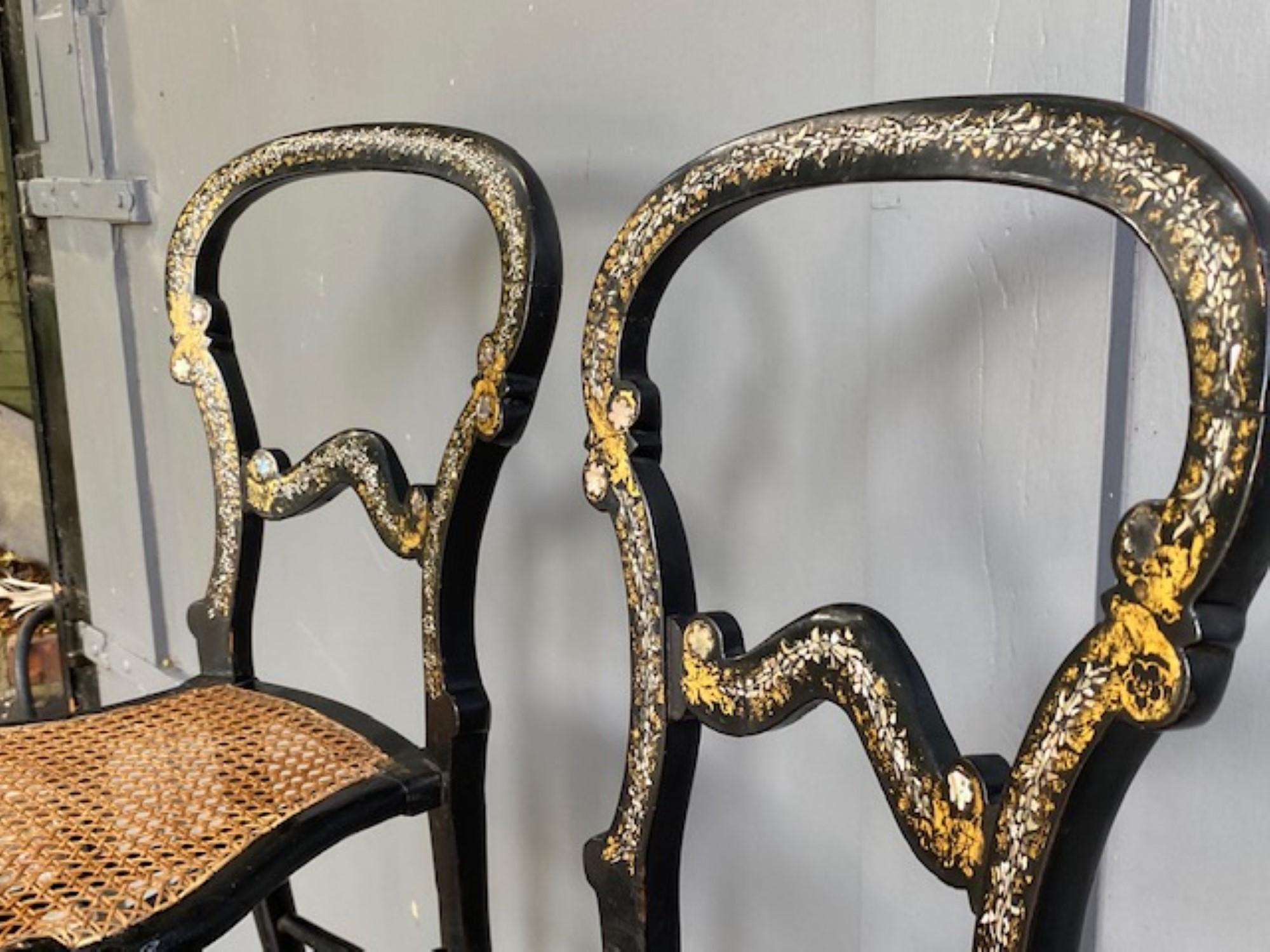 Pair of 19th Century. Antique English Victorian Ebonised Side Chairs, Circa 1860 For Sale 10
