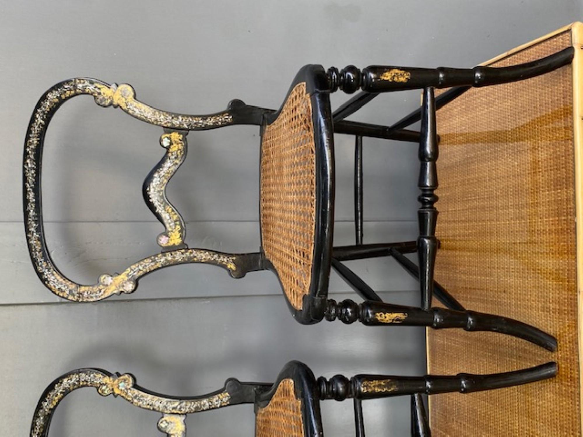 Rattan Pair of 19th Century. Antique English Victorian Ebonised Side Chairs, Circa 1860 For Sale