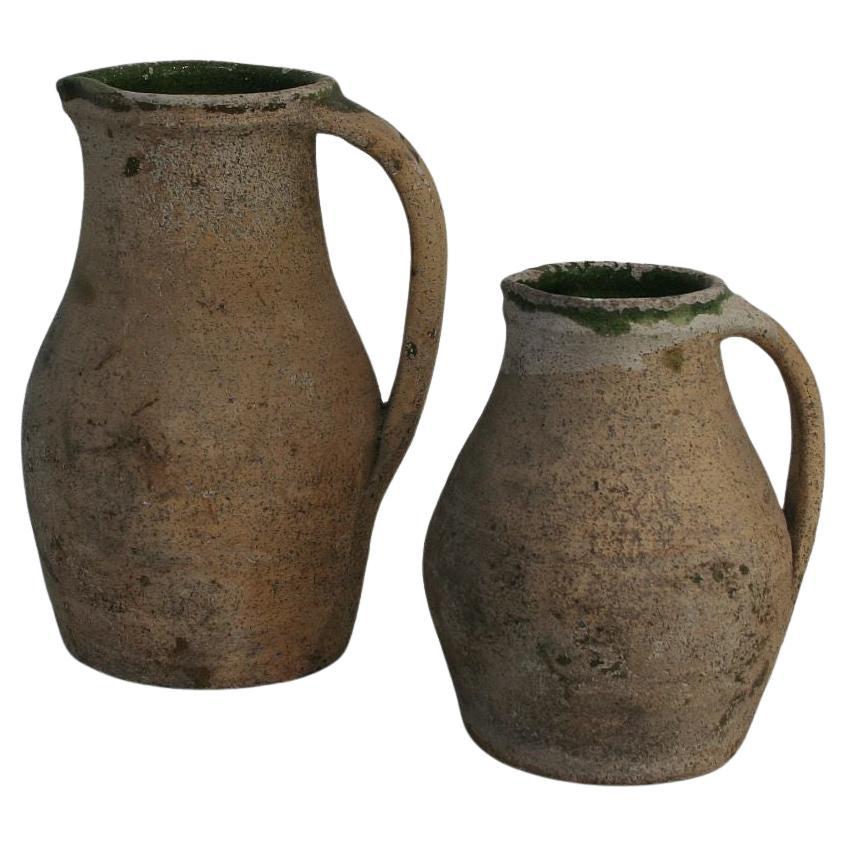 Pair of 19th Century Antique French Glazed Earthenware Pitchers, Circa 1800-1850