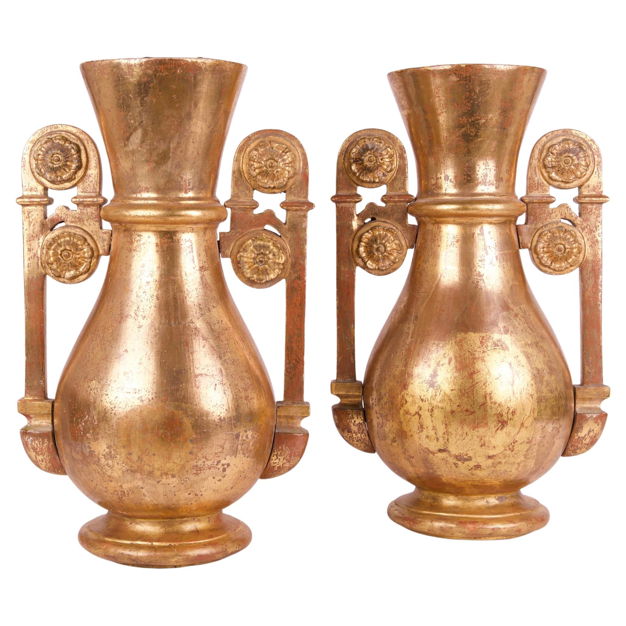Pair of 19th Century Antique Gold Neo-Classical Vases