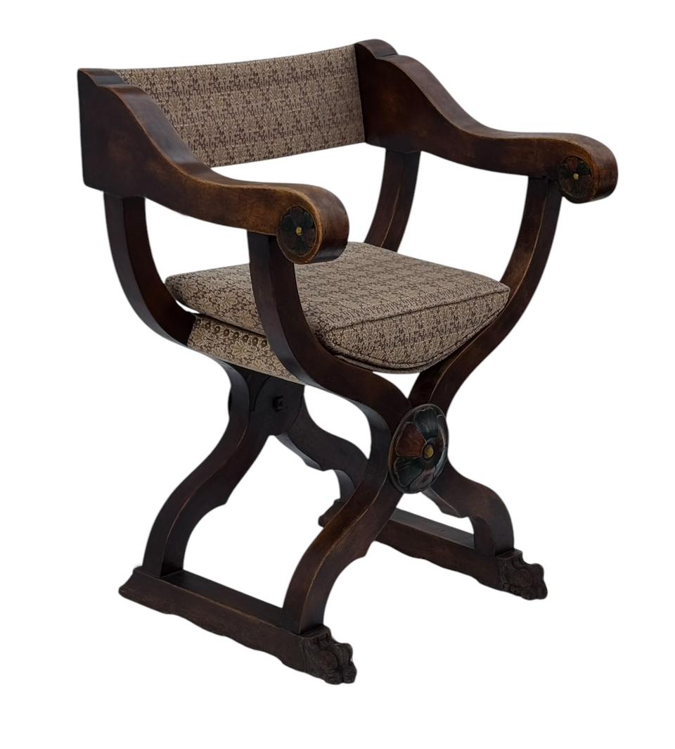 Pair of 19th Century Antique Italian Savonarola Campaign Armchairs in Mahogany In Good Condition For Sale In Philadelphia, PA