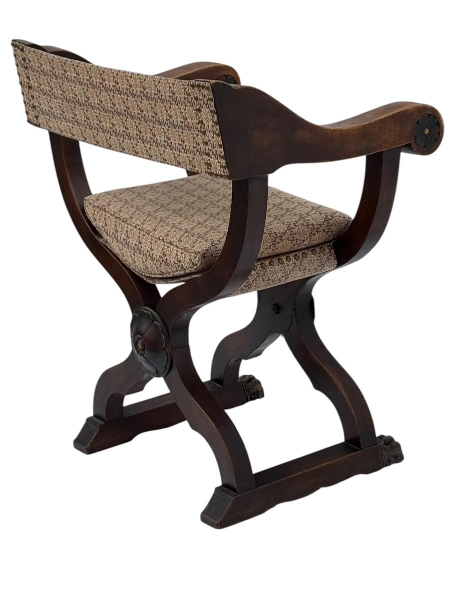 Pair of 19th Century Antique Italian Savonarola Campaign Armchairs in Mahogany For Sale 2