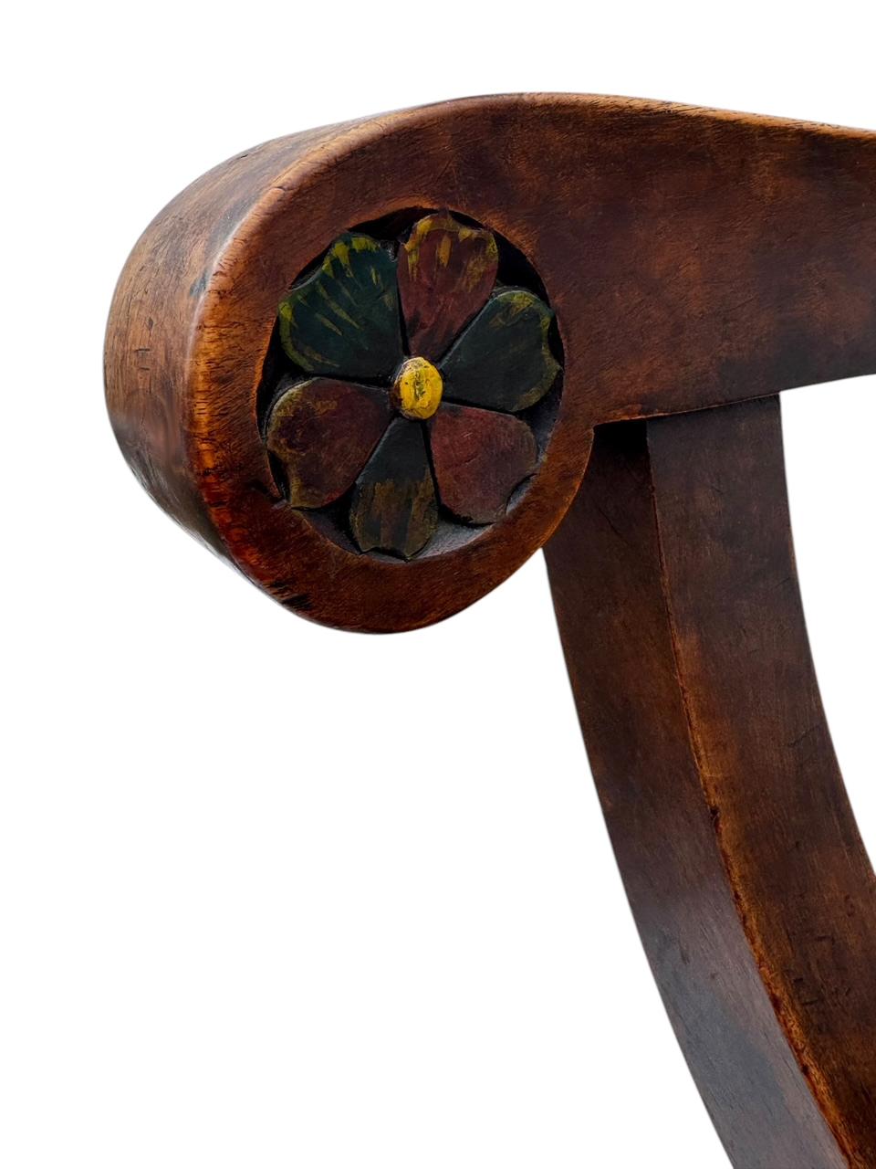 Pair of 19th Century Antique Italian Savonarola Campaign Armchairs in Mahogany For Sale 3