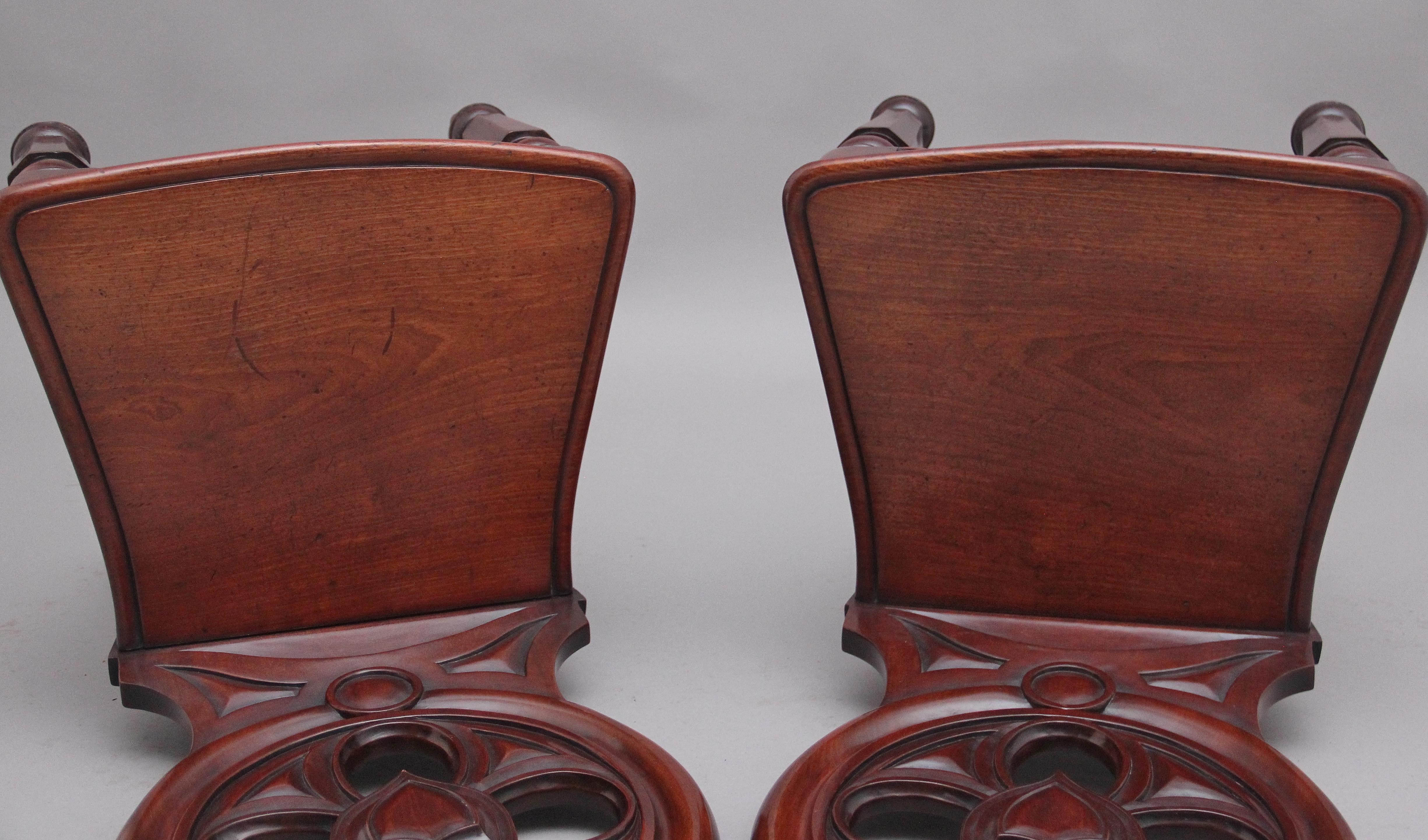 Mid-19th Century Pair of 19th Century Antique Mahogany Hall Chairs For Sale