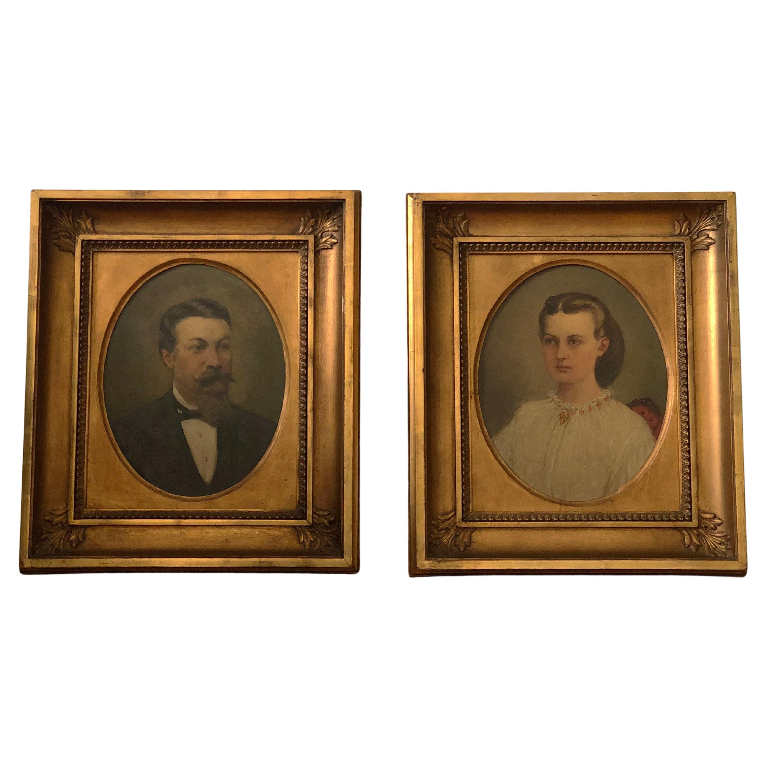 Paire d'anciens portraits à l'huile suédois du 19e siècle en vente