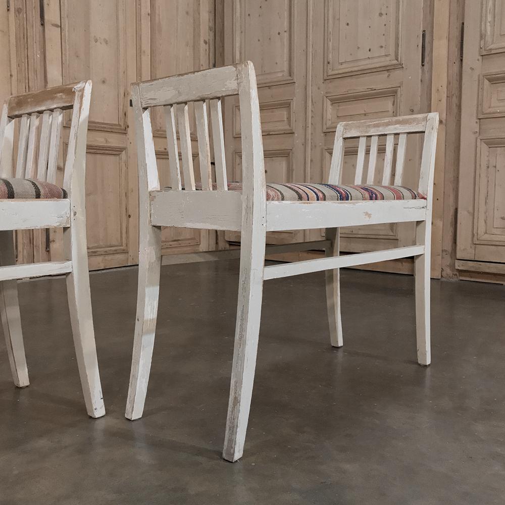 Pair of 19th Century Antique Swedish White Painted Stools with Ikat Upholstery In Good Condition In Dallas, TX
