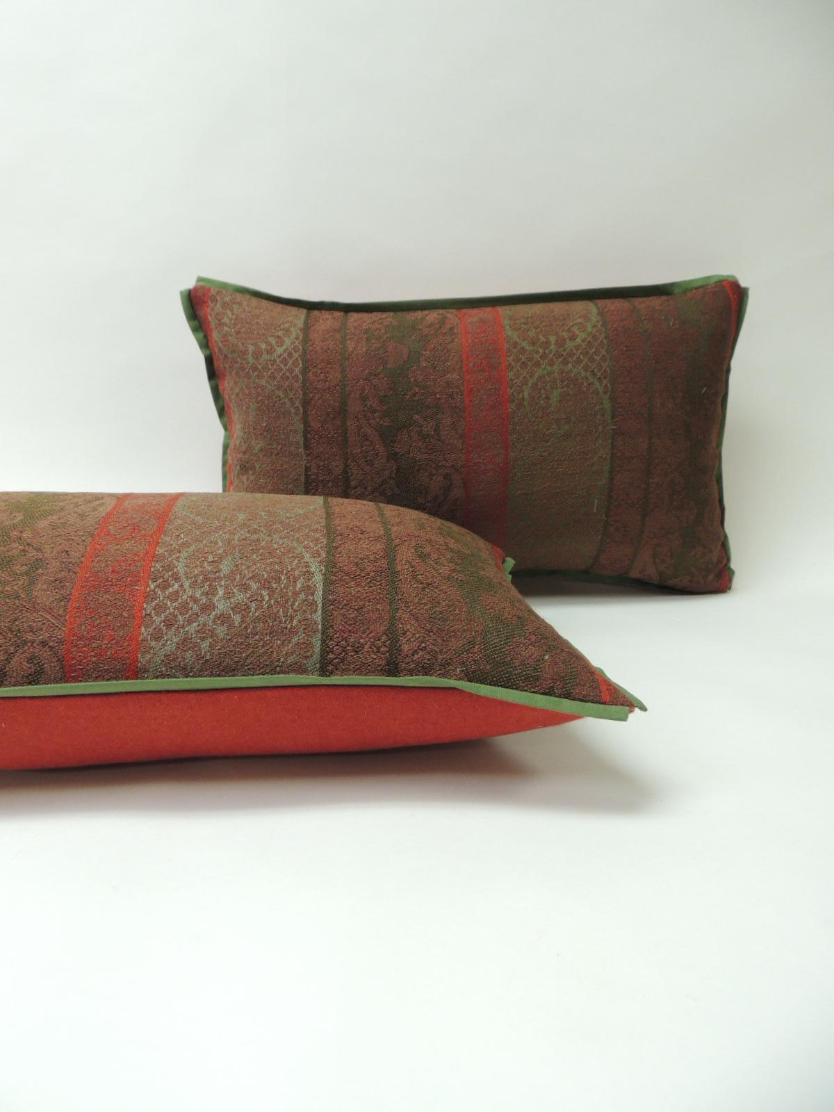 Indian Pair of 19th Century Antique Woven Kashmir Paisley Decorative Lumbar Pillows