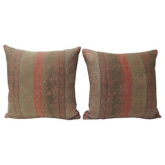 Pair of 19th Century Antique Woven Red Kashmir Paisley Square Decorative Pillows