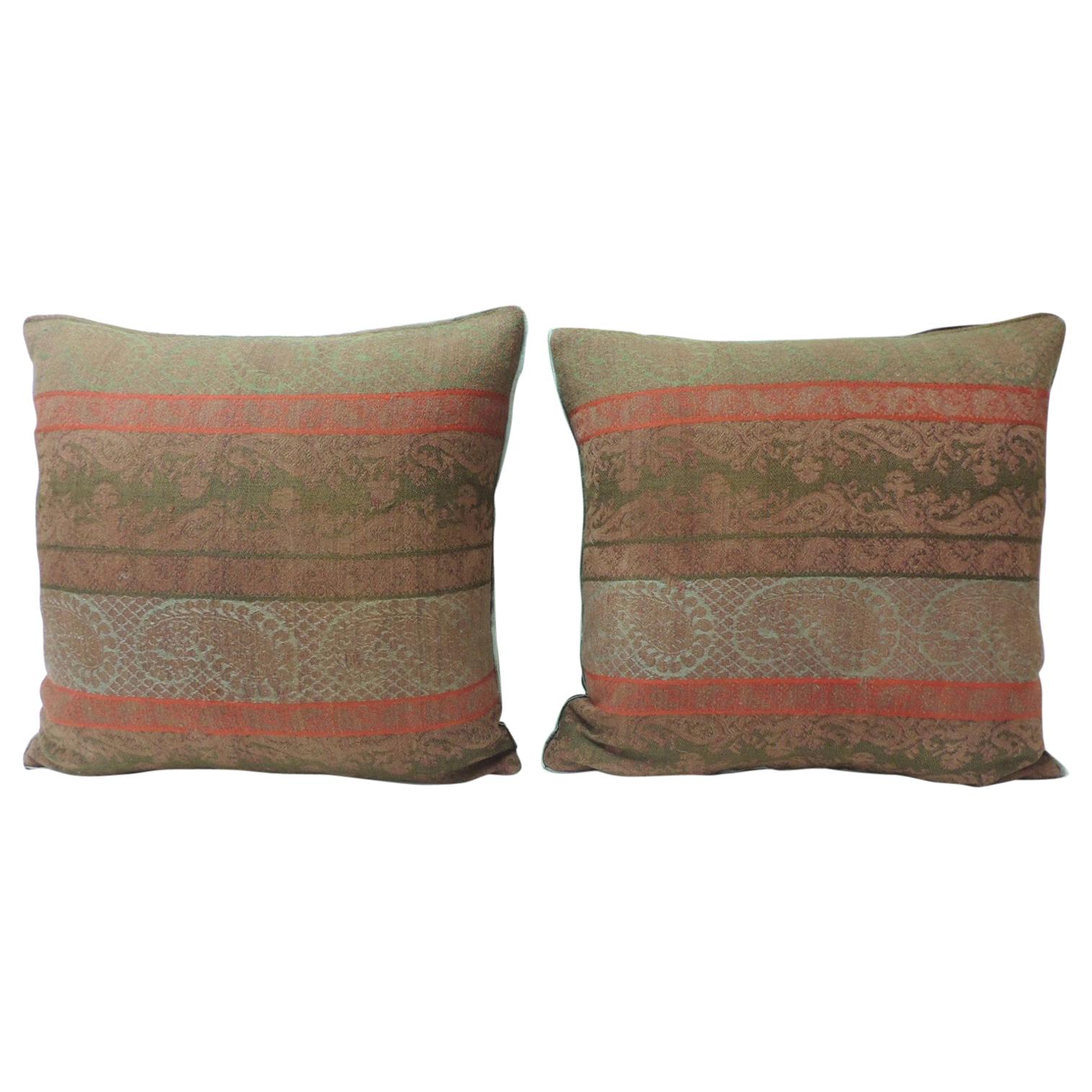 Pair of 19th Century Antique Woven Red Kashmir Paisley Square Decorative Pillows