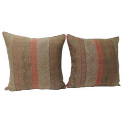 Pair of 19th Century Antique Woven Red Kashmir Paisley Square Decorative Pillows