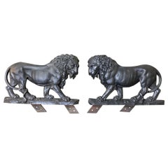 Pair of 19th Century Architectural Cast Iron Lion Statues
